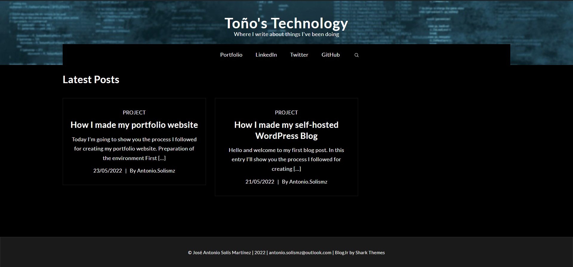 Main screen of the blog